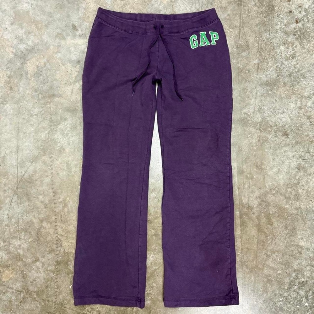 Gap Vintage Y2K Purple Flare Sweatpants Green Embroidered Logo Womens Size M